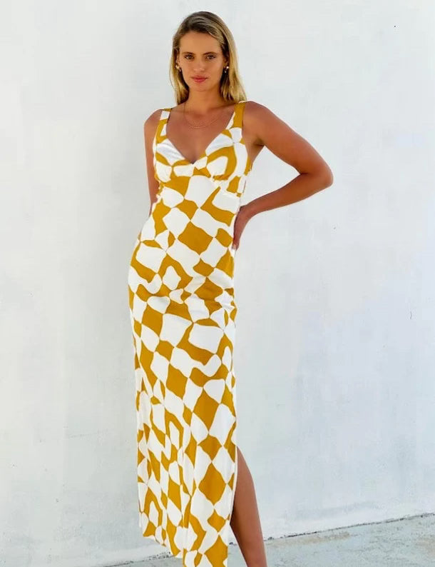 V neck side 2024 split maxi dress