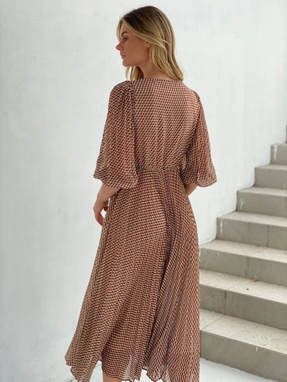 Checkered Pleat Maxi Dress