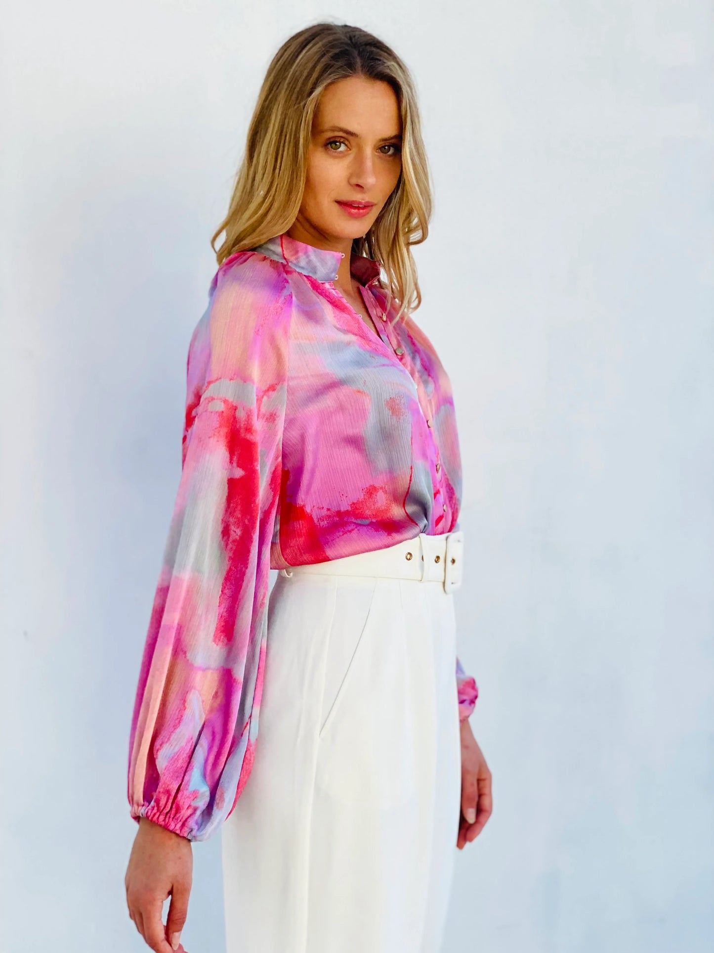 Watercolour Balloon Sleeve Blouse