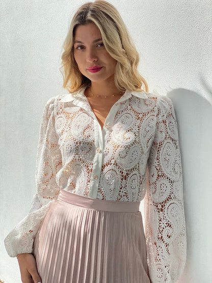 Embroidered Lace Long Sleeve Blouse