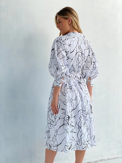 Scribble Print Midi Dress