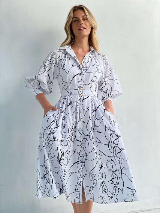 Scribble Print Midi Dress