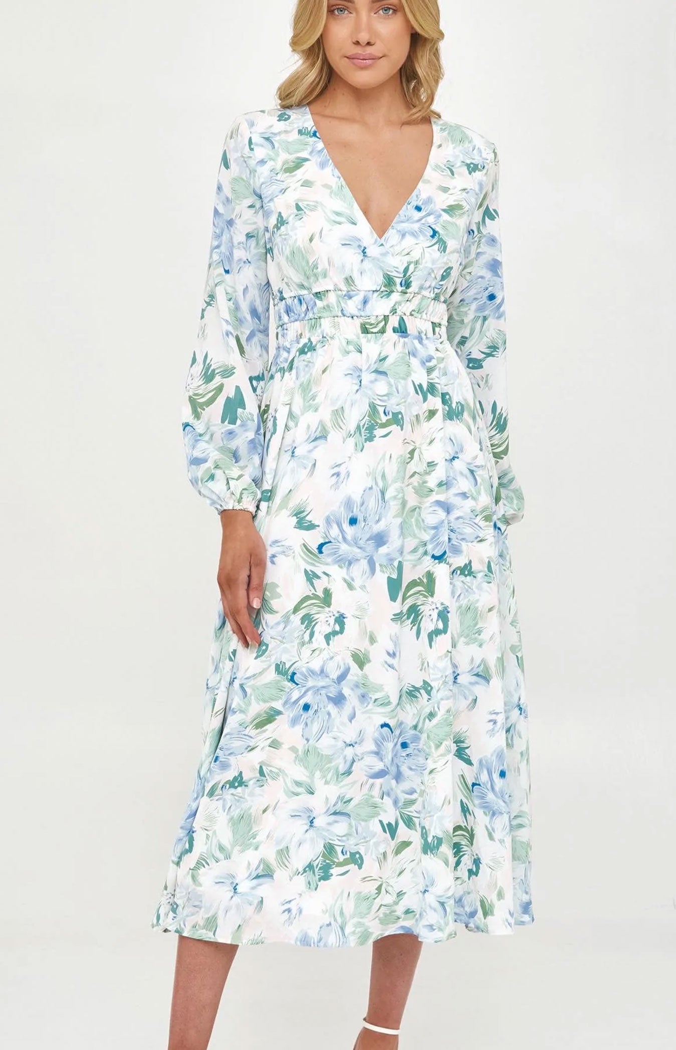 Printed Floral Maxi with Elastic Waist Dress