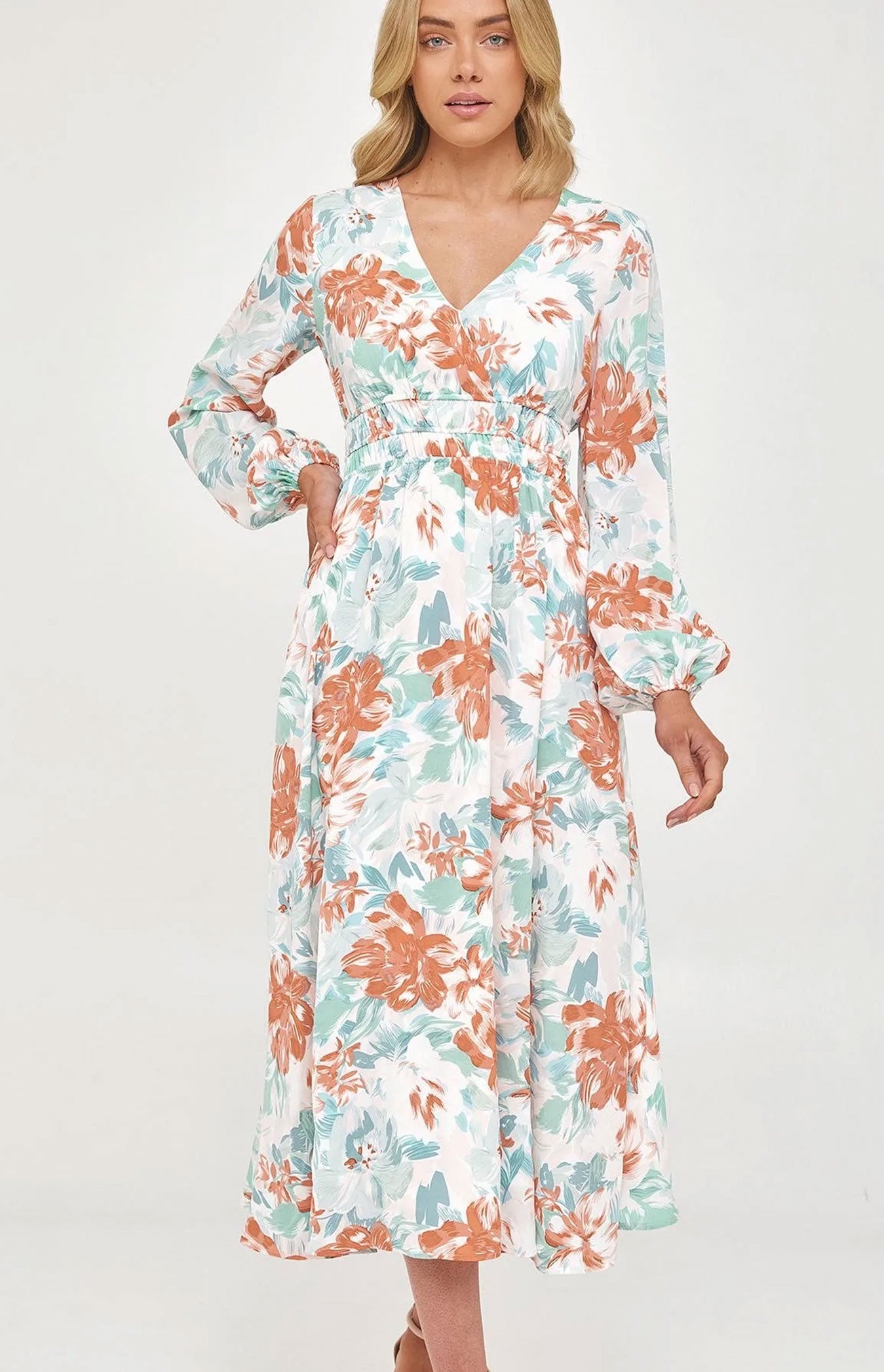 Printed Floral Maxi with Elastic Waist Dress