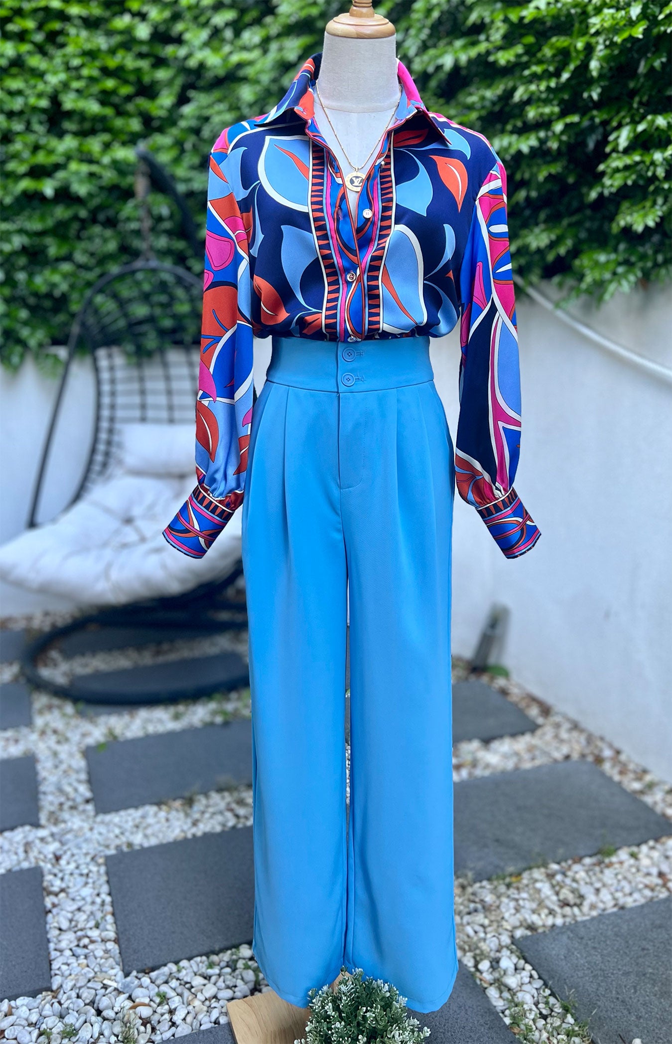 Bright Print Collared Blouse