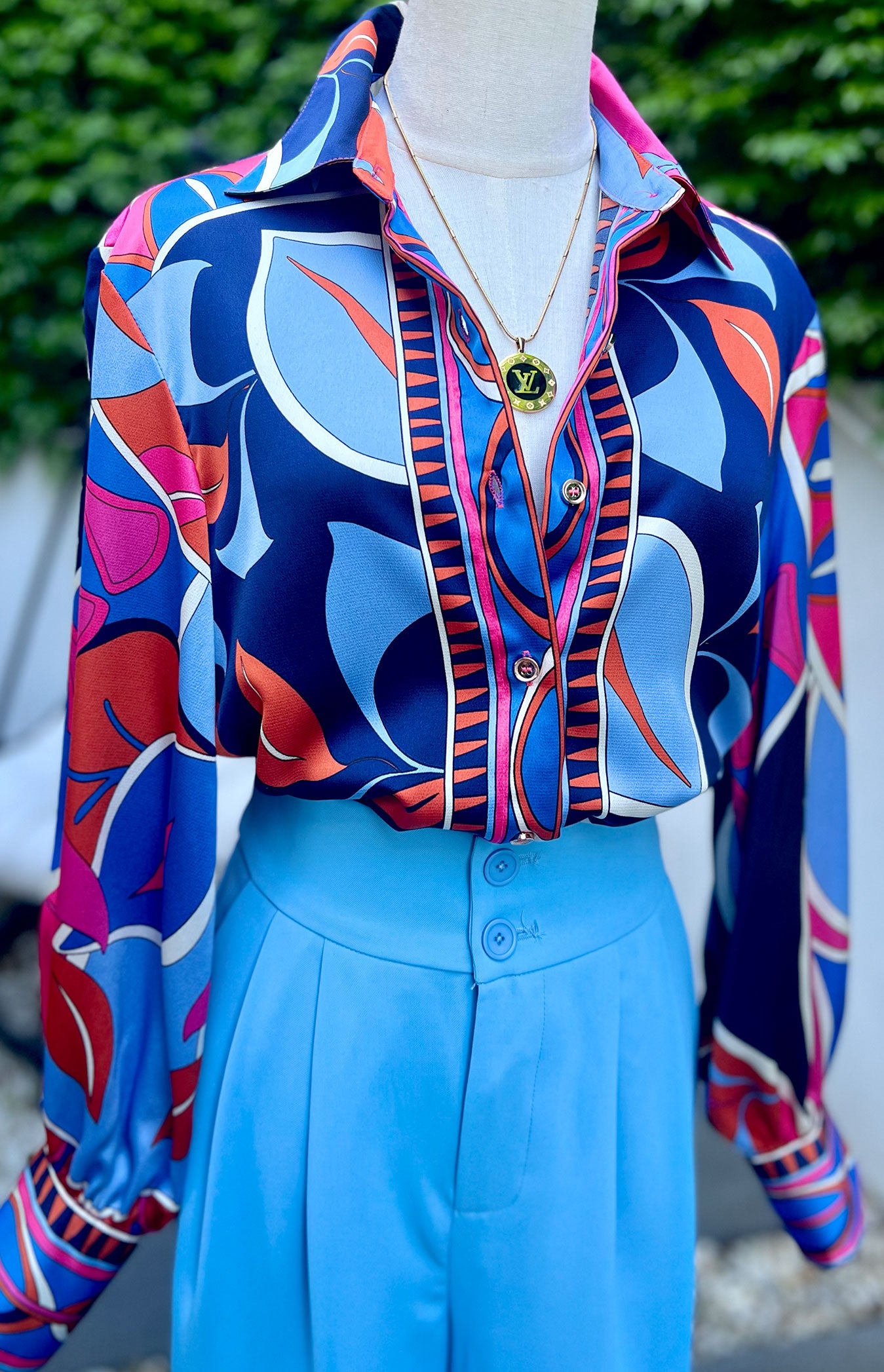 Bright Print Collared Blouse