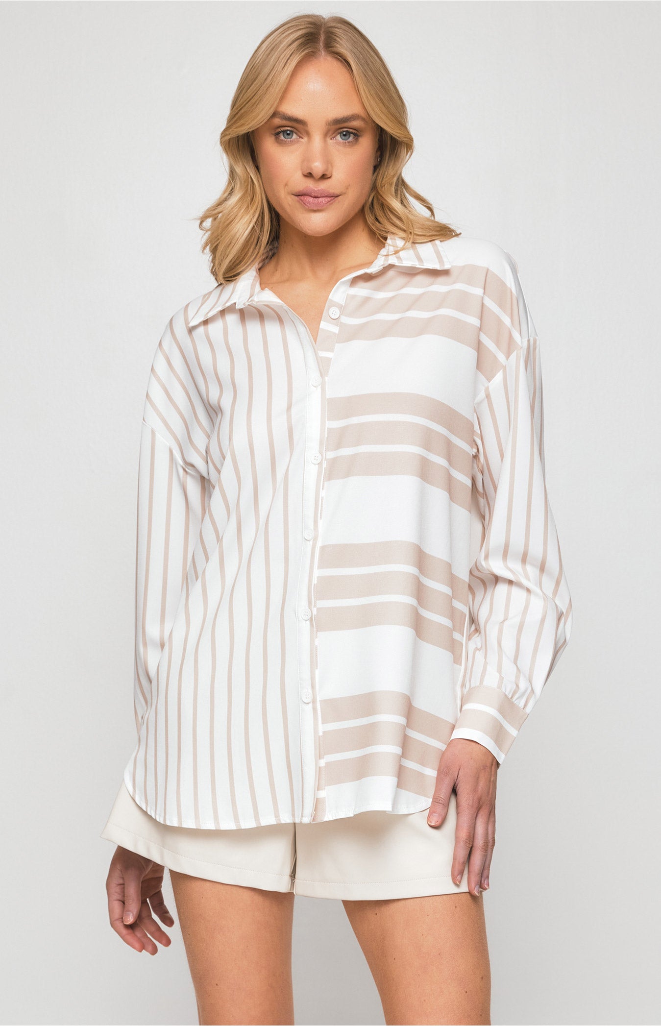 Contrast Striped Oversized Shirts