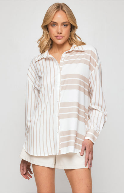 Contrast Striped Oversized Shirts