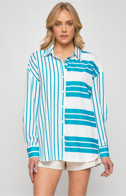 Contrast Striped Oversized Shirts