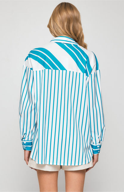 Contrast Striped Oversized Shirts