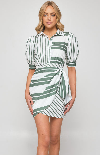 Cindy Stripe Shirt Dress with Front Tie Detail