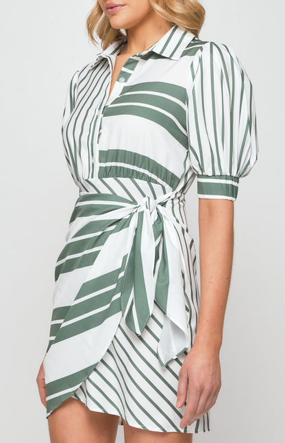 Cindy Stripe Shirt Dress with Front Tie Detail