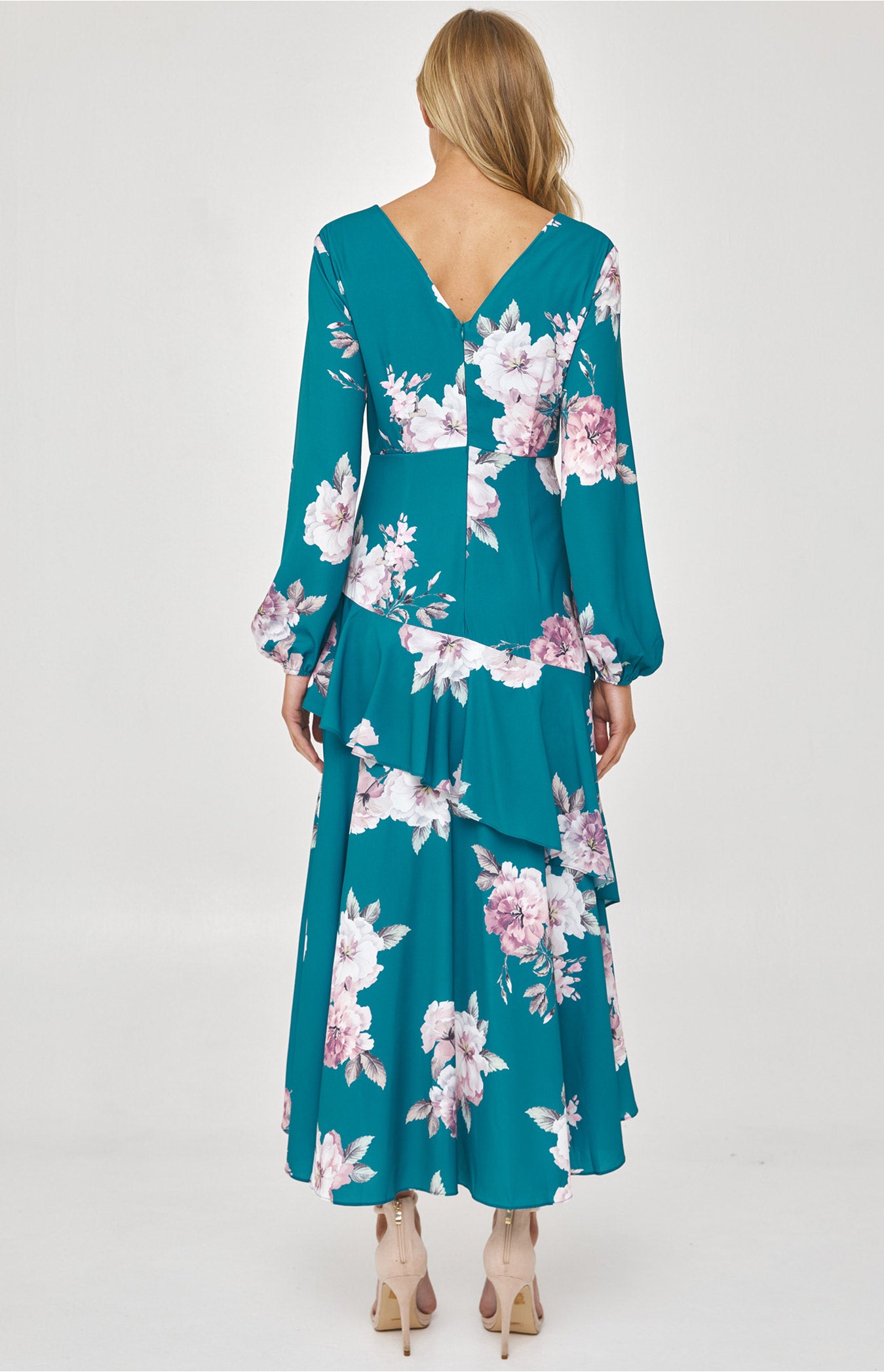 Floral Dress with Layered Waterfall Hem