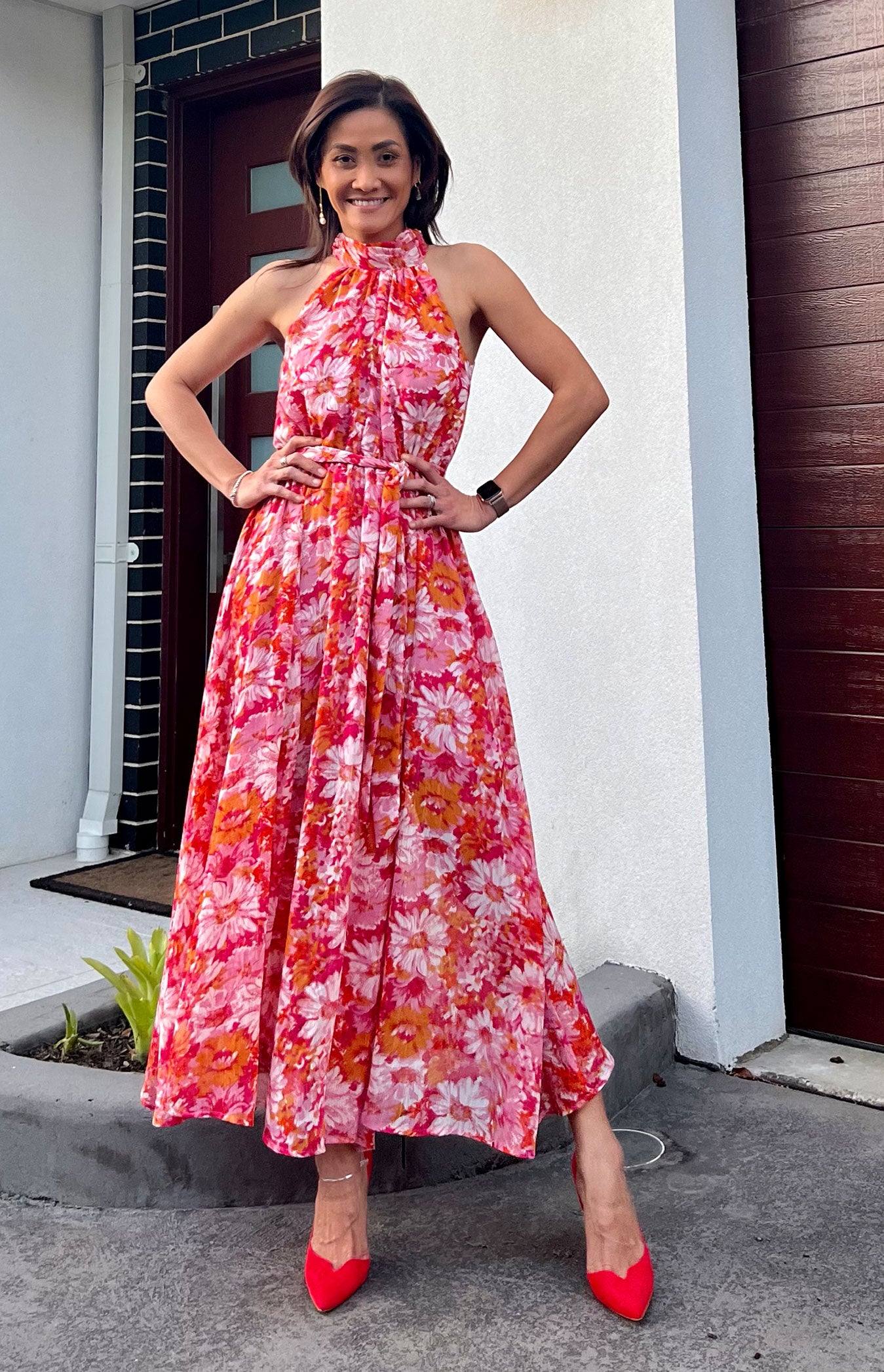 Floral Halter Neck Maxi Dress