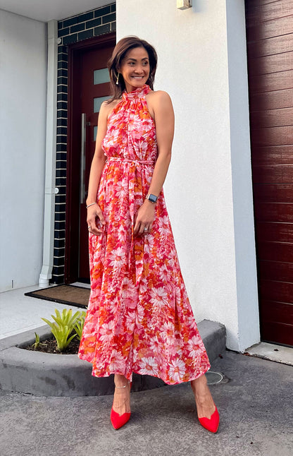 Floral Halter Neck Maxi Dress