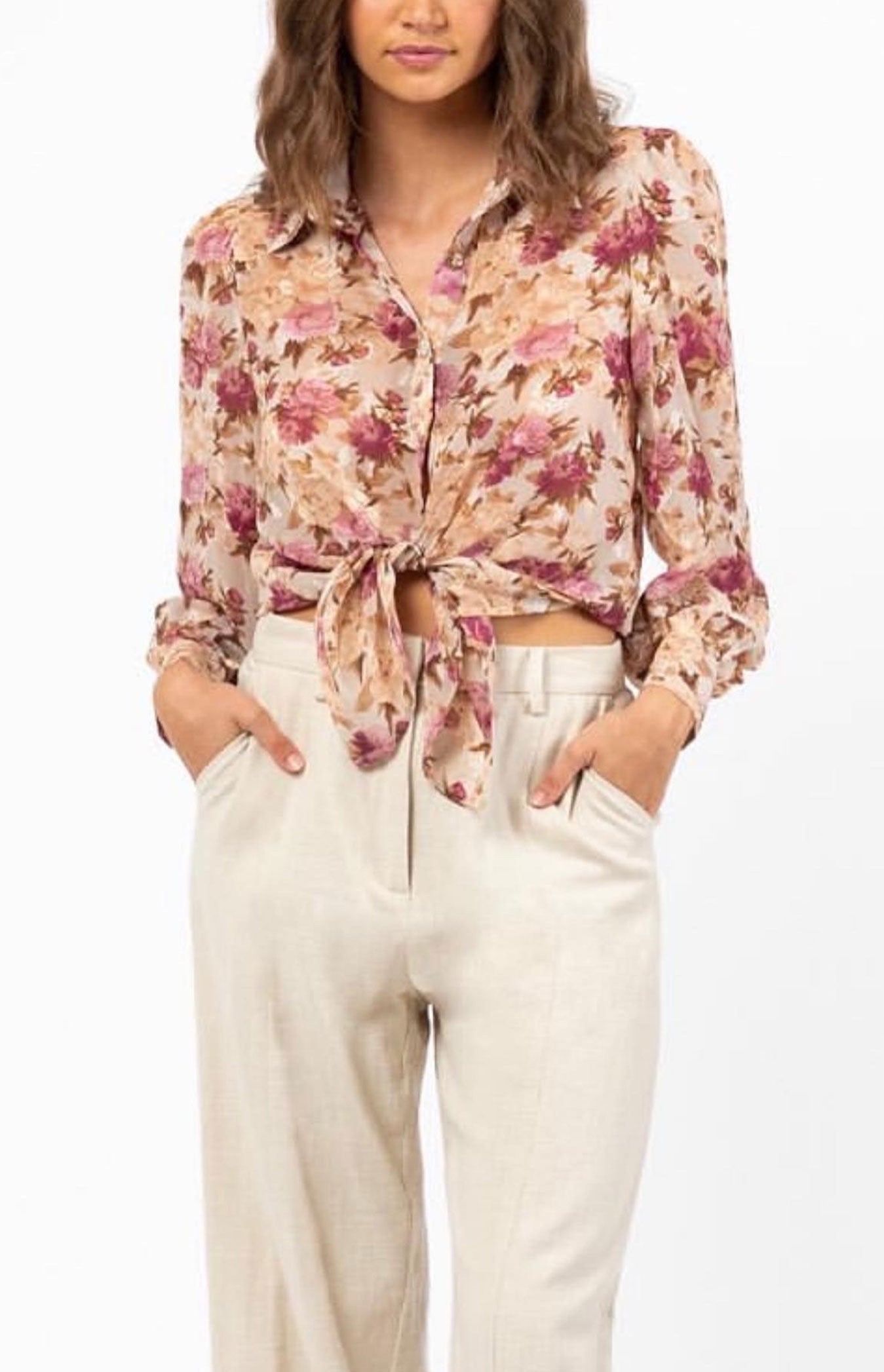 Floral Print Button Up Blouse