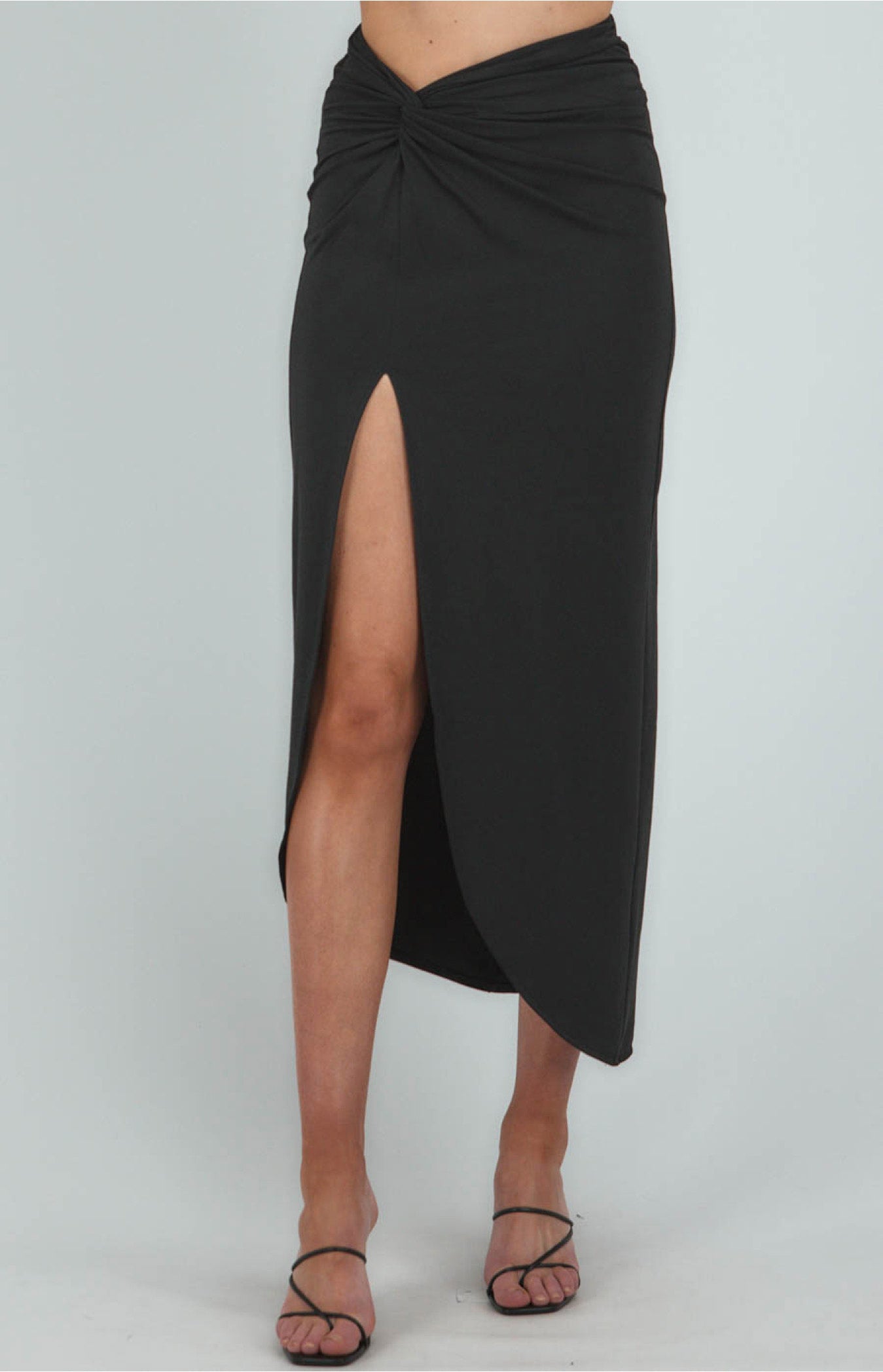 Front Knot Detail Midi Skirt