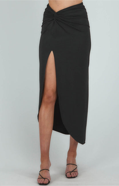 Front Knot Detail Midi Skirt