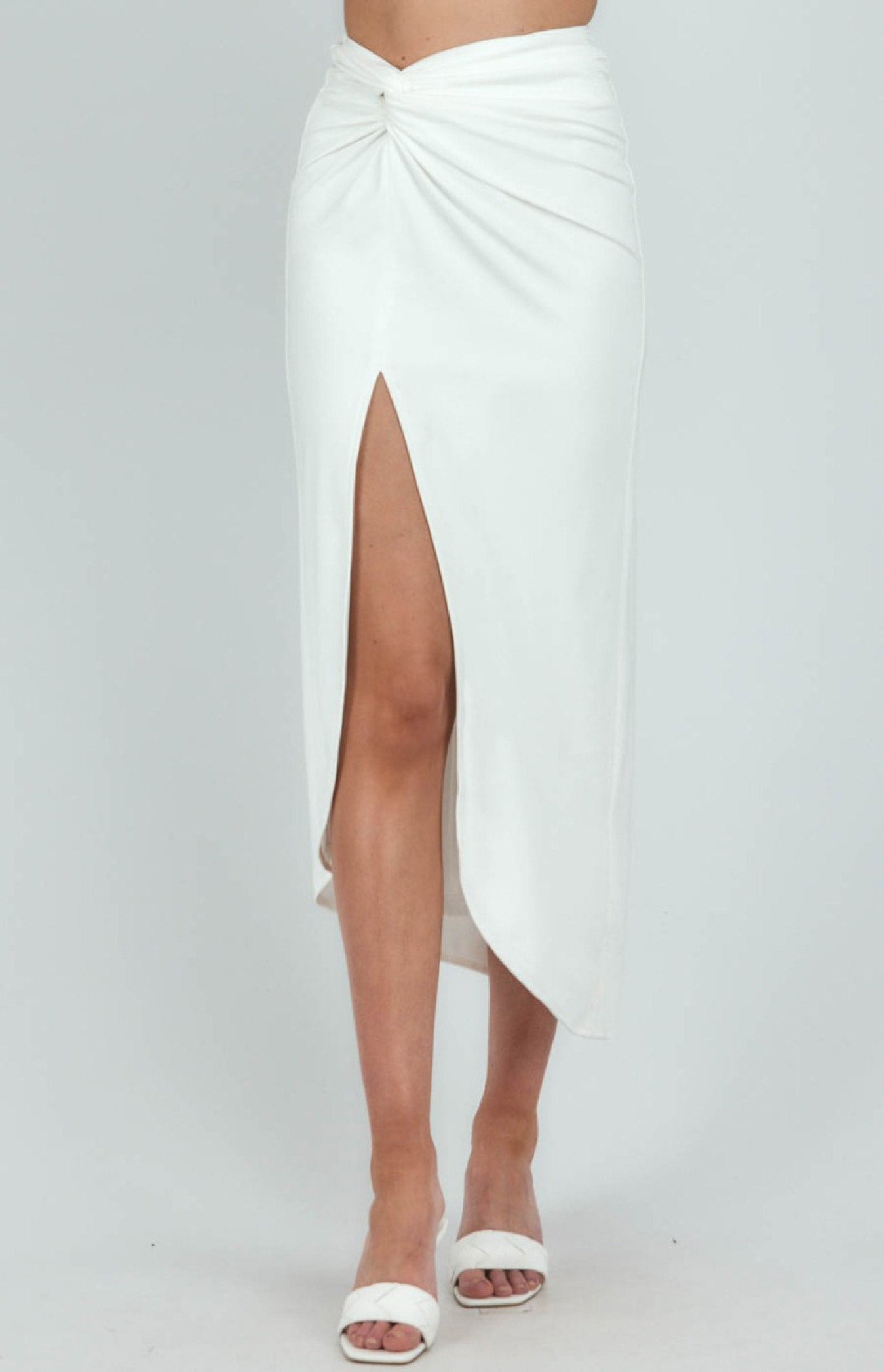 Front Knot Detail Midi Skirt