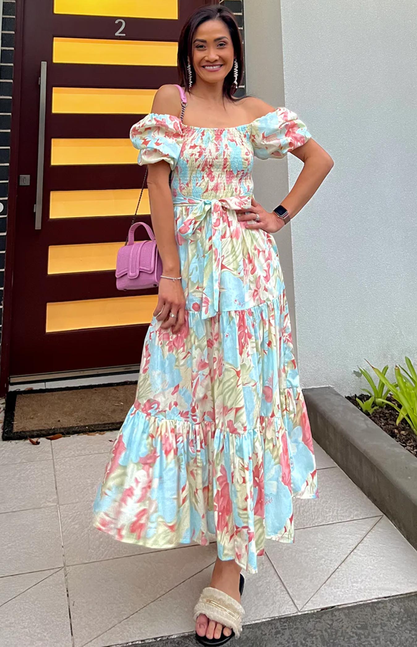 Floral Puff Sleeve Tiered Dress