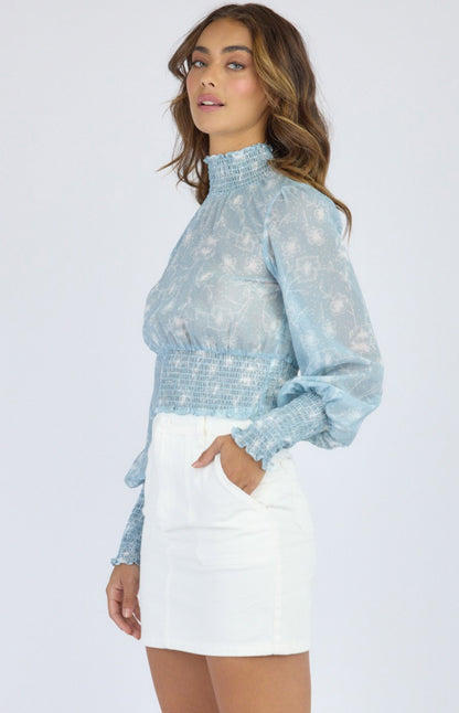 Printed Chiffon Top with Shirred Detailing