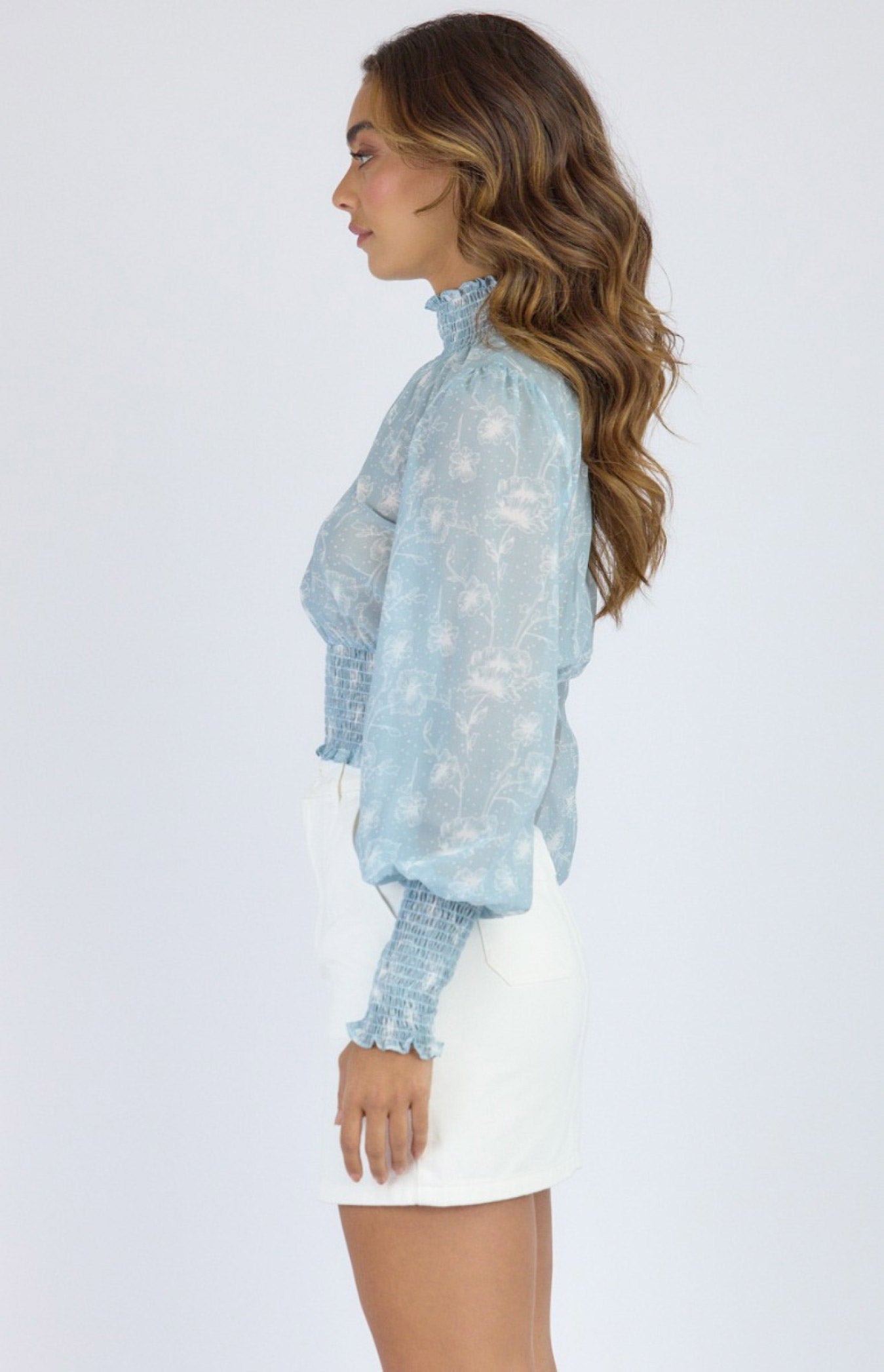 Printed Chiffon Top with Shirred Detailing