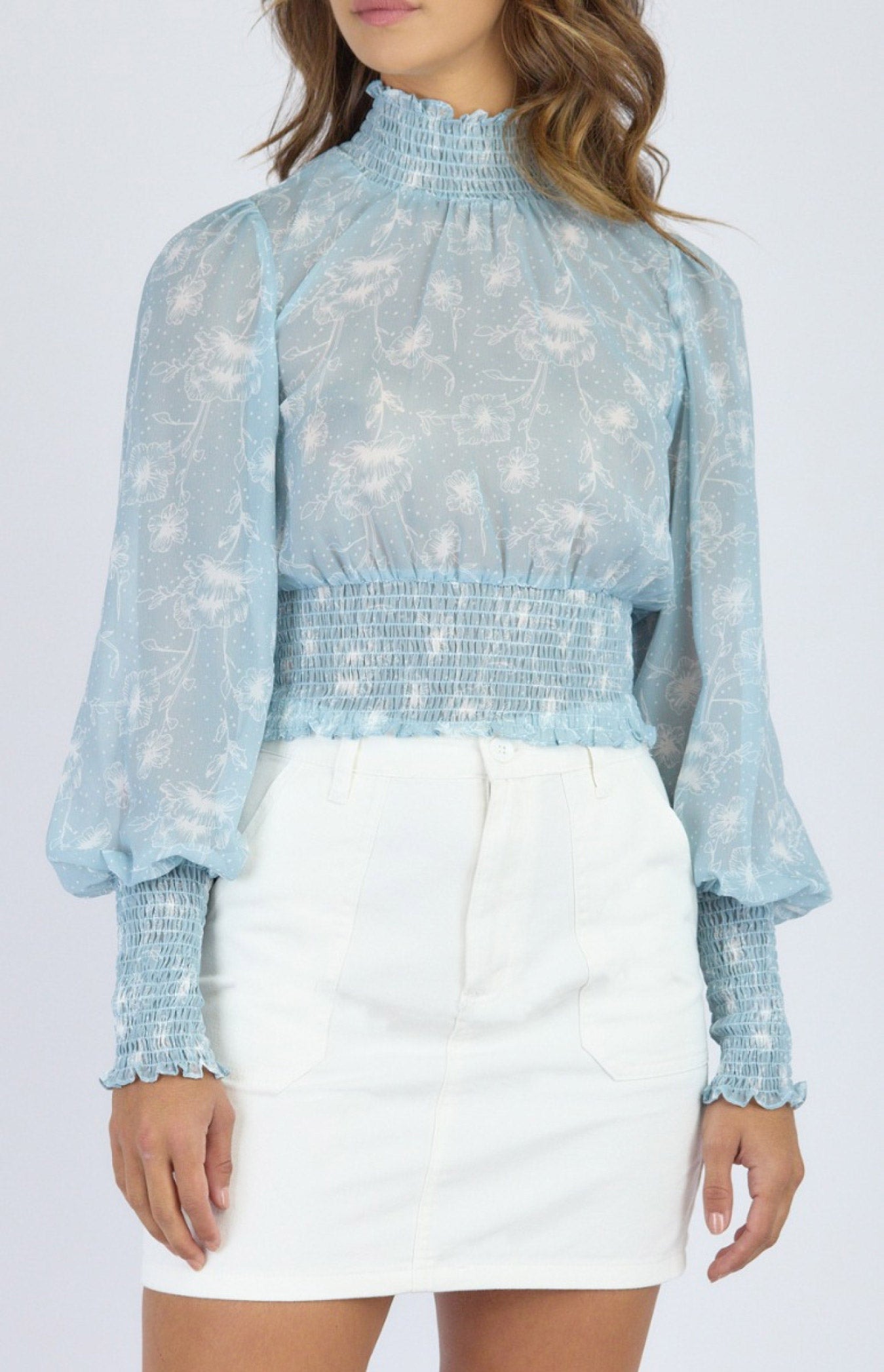 Printed Chiffon Top with Shirred Detailing