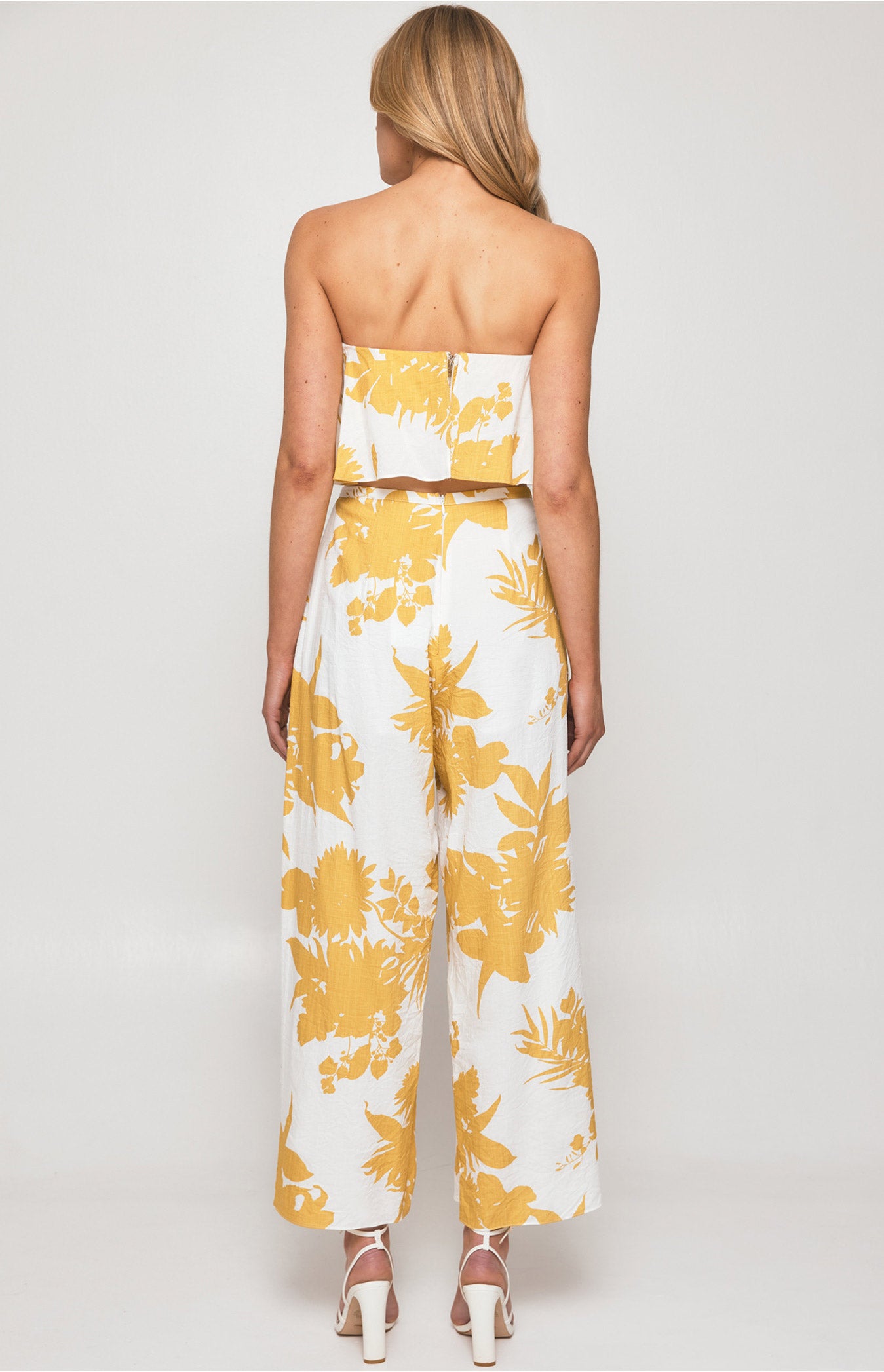 Printed Set with Strapless Top and Split Detail Pants