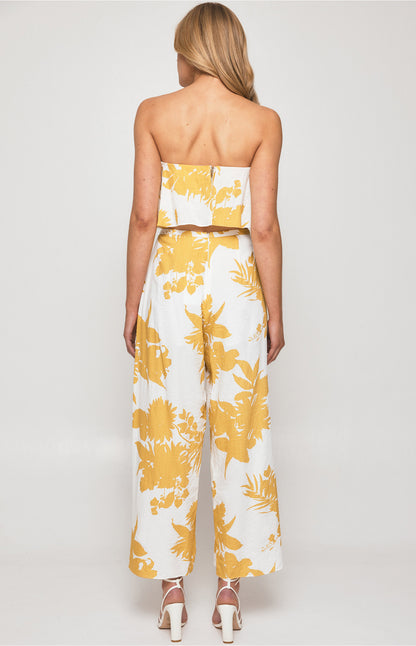 Printed Set with Strapless Top and Split Detail Pants