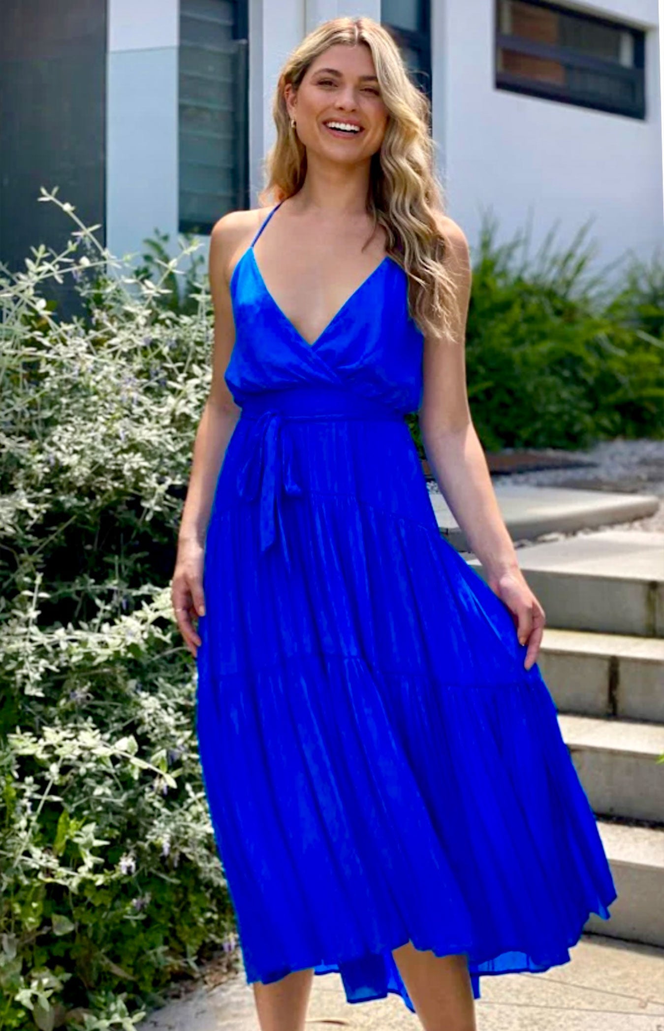 Sleeveless Satin V-Neck Dress