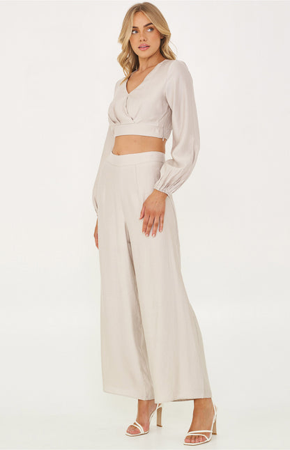 Texture Set with Crop and Wide Leg Pants