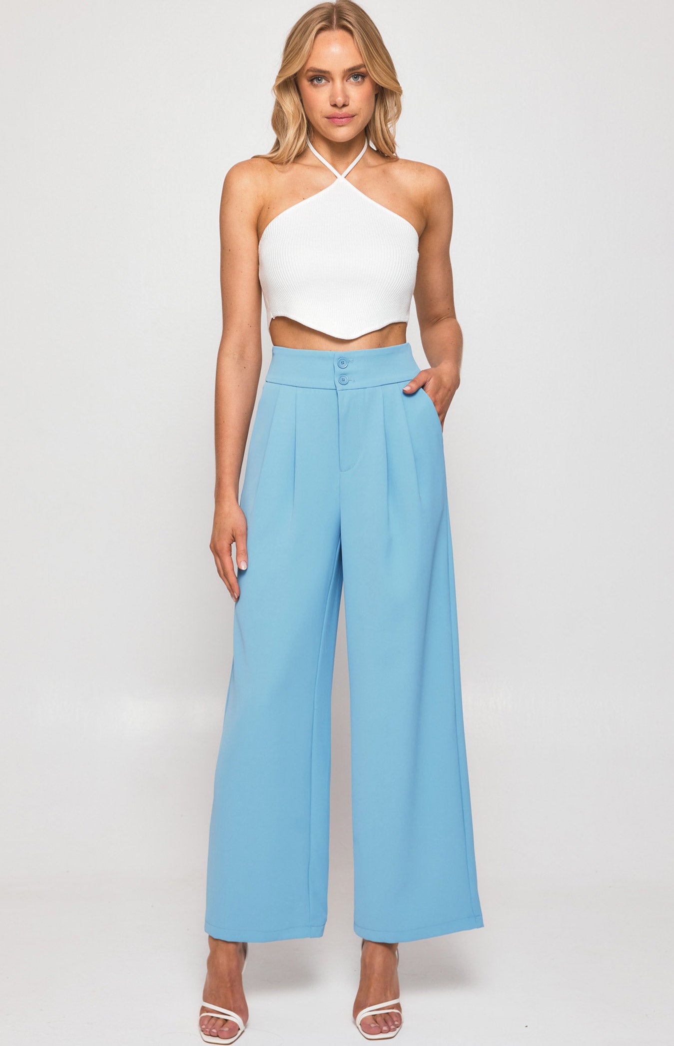 Wide Waistband Double Pleated Pants