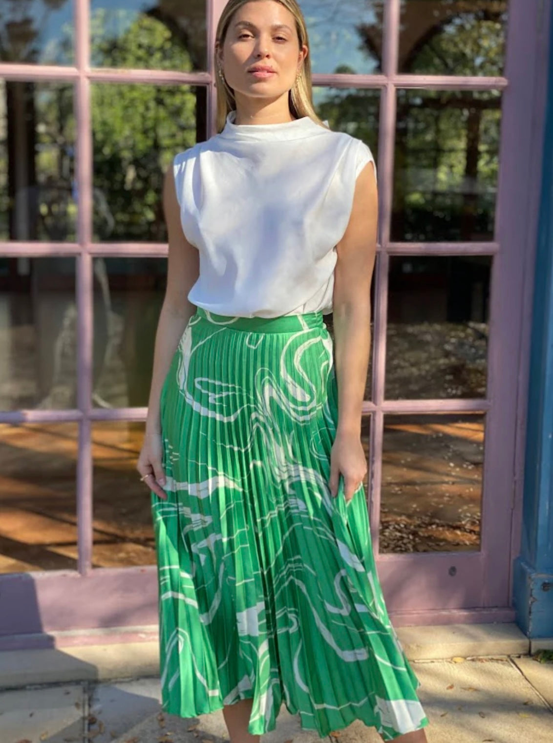 Swirl Print Pleated Skirt