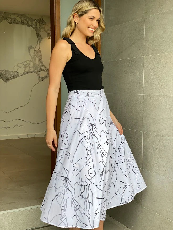 Scribble Print Maxi Skirt