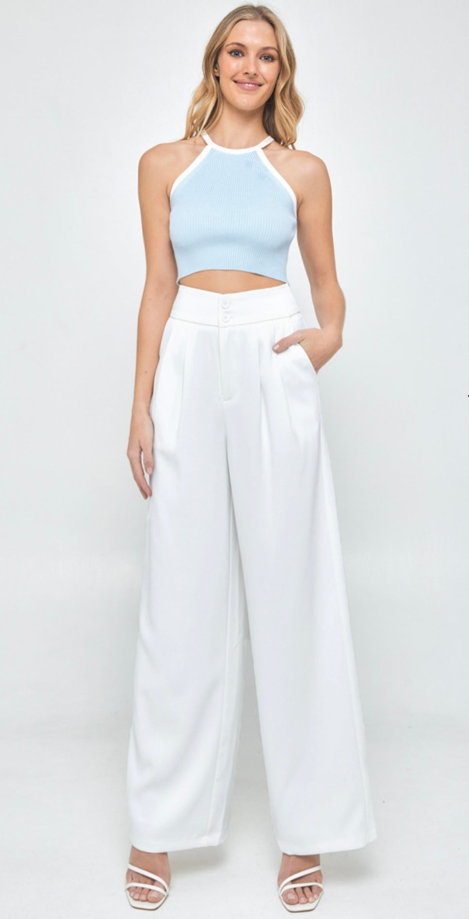 Wide Waistband Double Pleated Pants