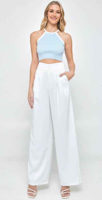 Wide Waistband Double Pleated Pants