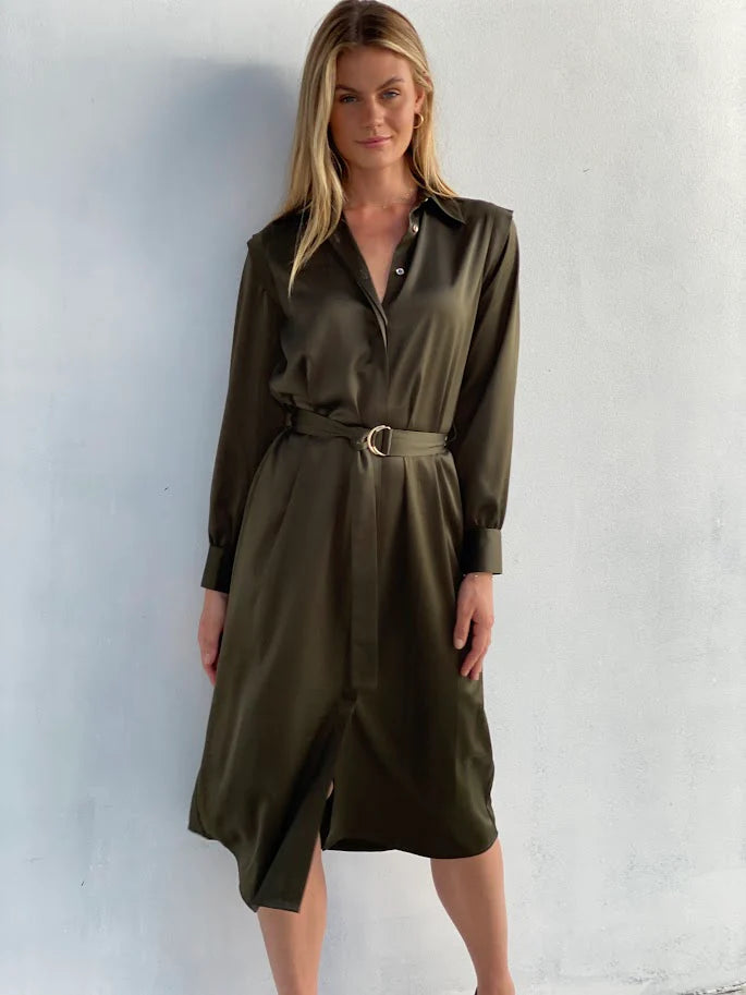 Satin Button Up Midi Dress