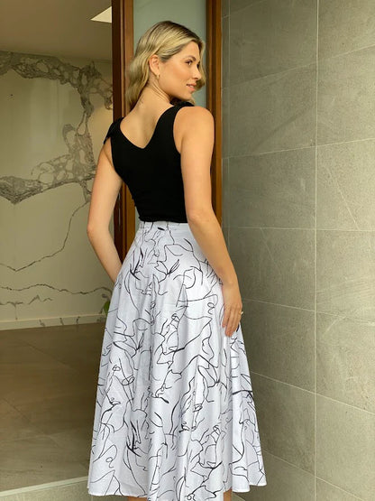 Scribble Print Maxi Skirt